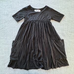 Remie Girl Solid Black Short Sleeve Pocket Dress VGUC 6